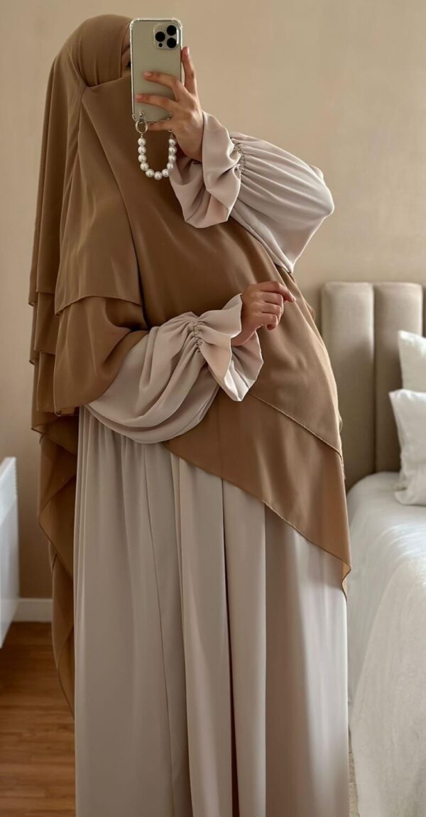 khimar 3 voiles beige foncé