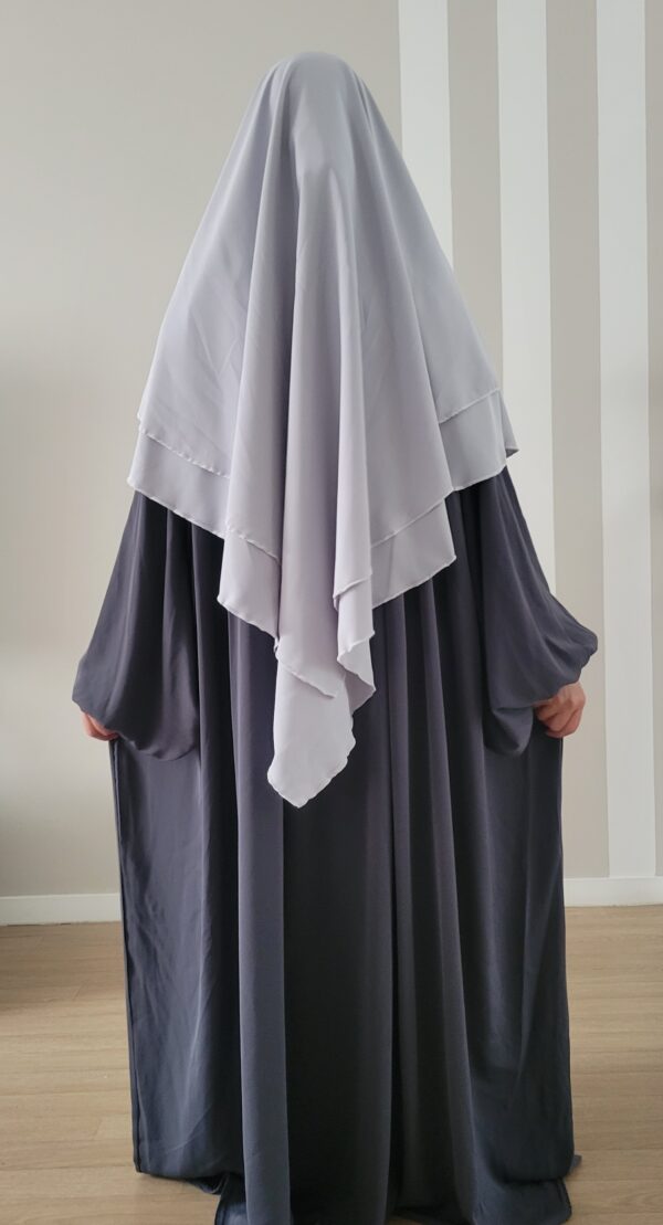 Khimar 2 voiles soie de médine gris clair