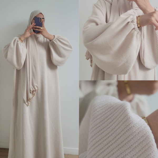 Abaya manches ballon velours côtelé beige