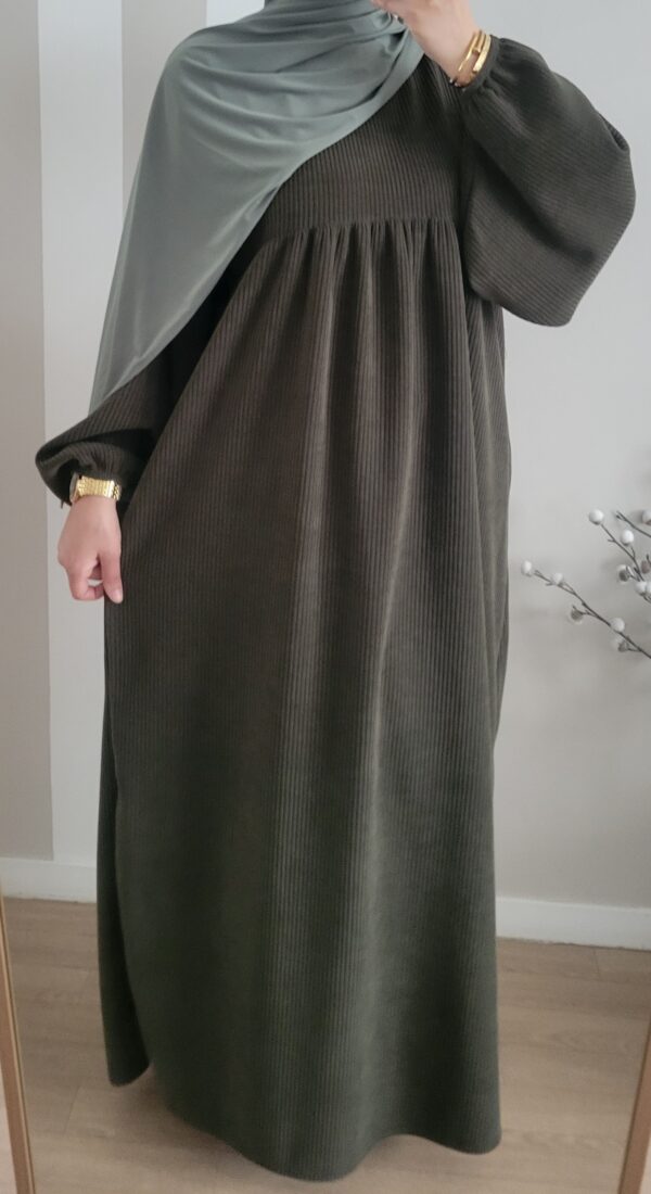 Abaya velours manches ballon kaki