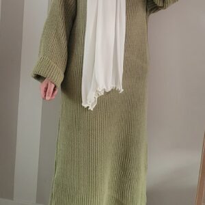 Robe d'hiver en maille chaude manches à revers vert tilleul