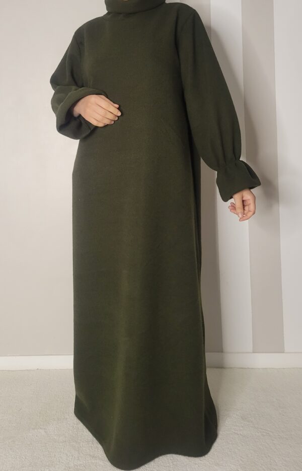 Abaya en laine manches tulipe - abaya d'hiver kaki