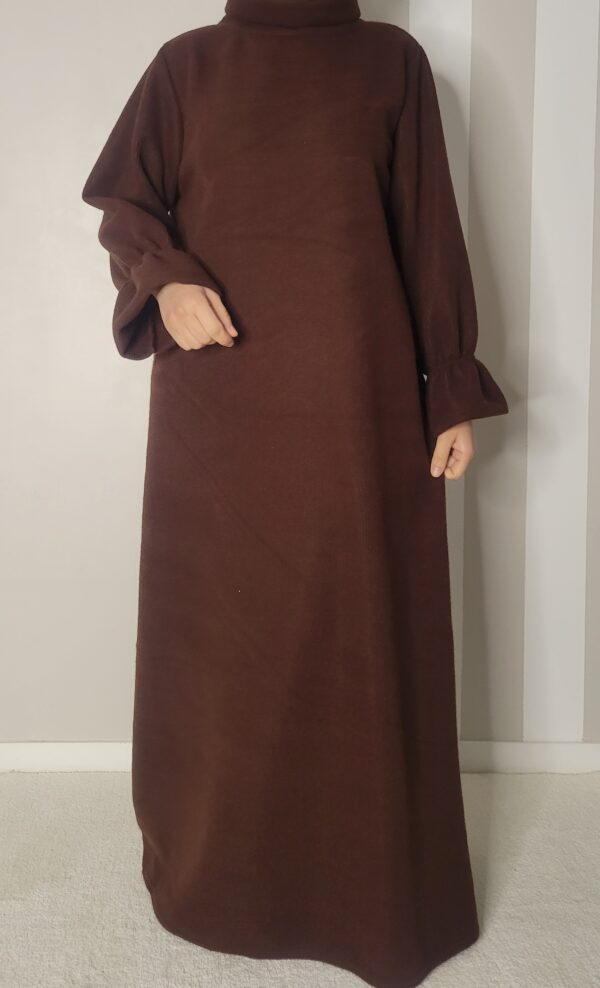 Abaya en laine manches tulipe - abaya d'hiver marron