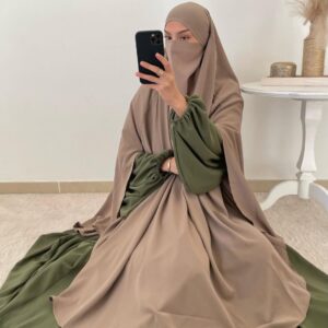 Ensemble abaya manches ballon et khimar à fente