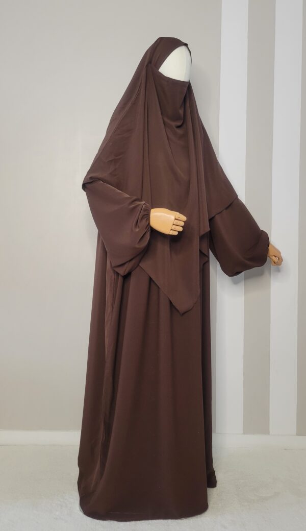 Set abaya et khimar soie de médine marron