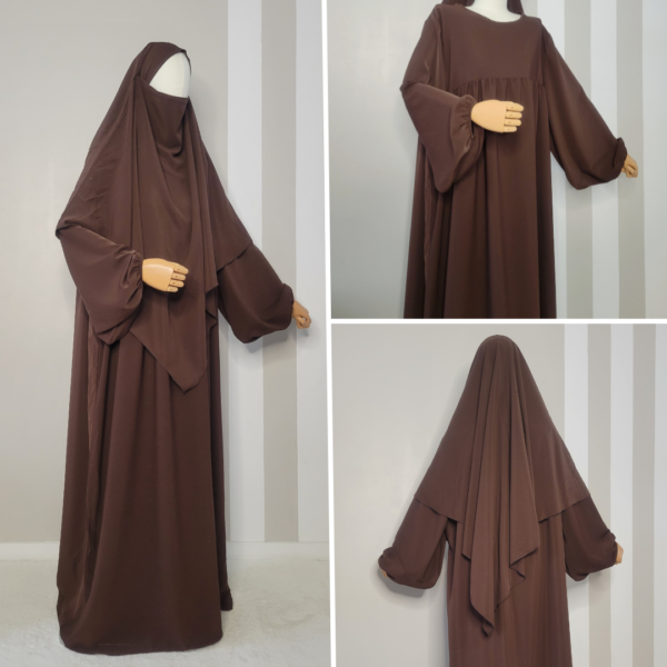 Set abaya et khimar soie de médine - abaya manches ballon