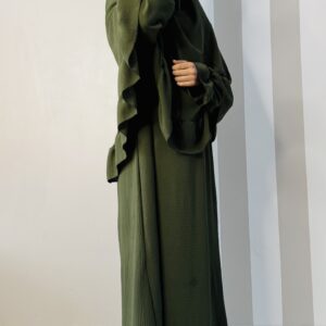 Ensemble abaya et khimar à volant enfant fille kaki