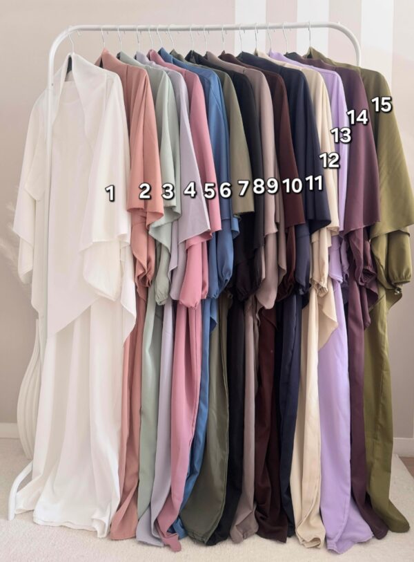 Ensemble abaya et khimar soie de médine - abaya manches ballon et khimar assorti