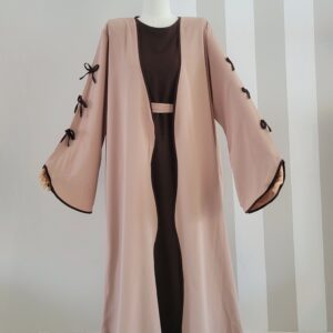 Ensemble abaya et kimono à nœuds camel