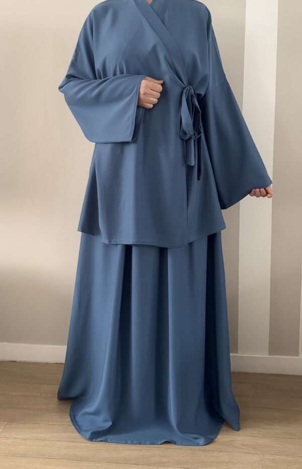 Ensemble jupe et haut cache-coeur en nidha bleu jean