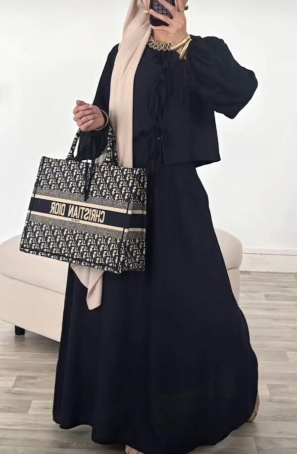 Ensemble jupe et haut à noeuds effet lin noir