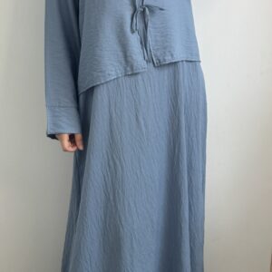 Abaya 2en1 : ensemble robe et gilet à nouer bleu jean