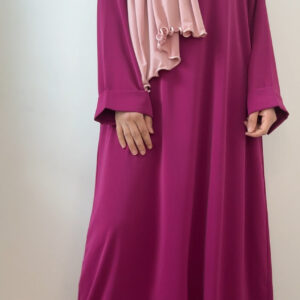 Abaya simple manches revers rose fushia