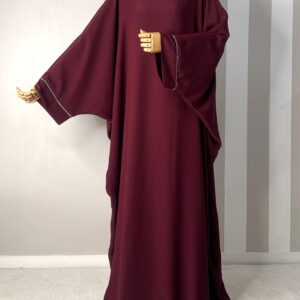 Abaya papillon à strass bordeaux