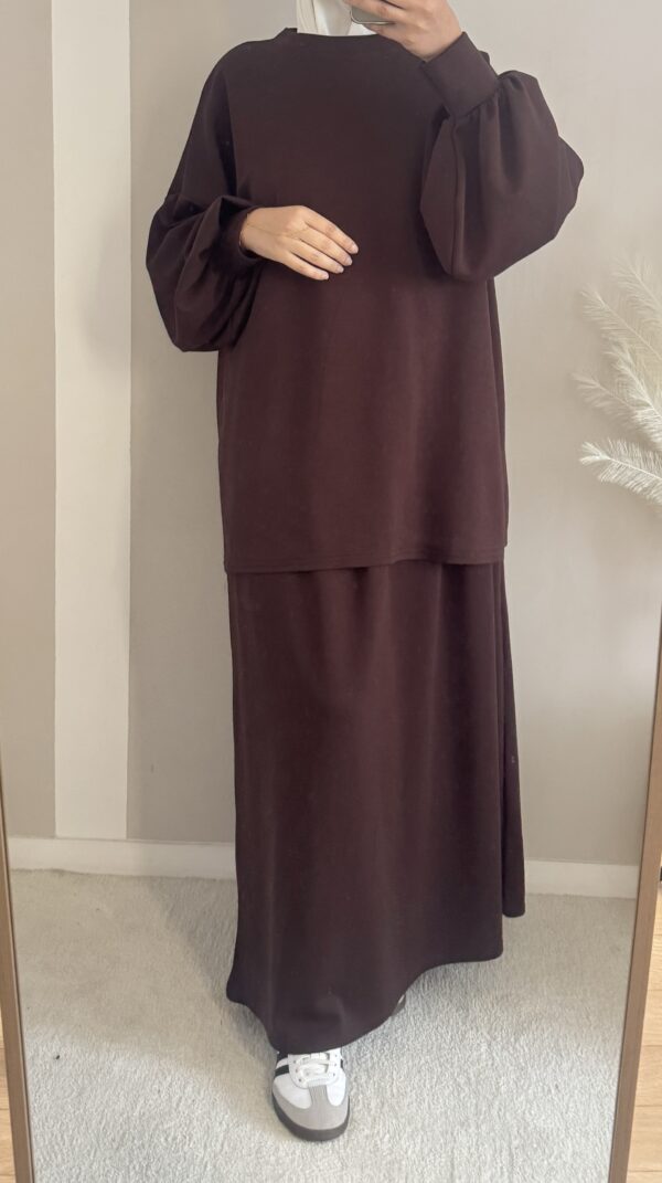 Comfu set : ensemble jupe et haut manches ballon, couleur marron