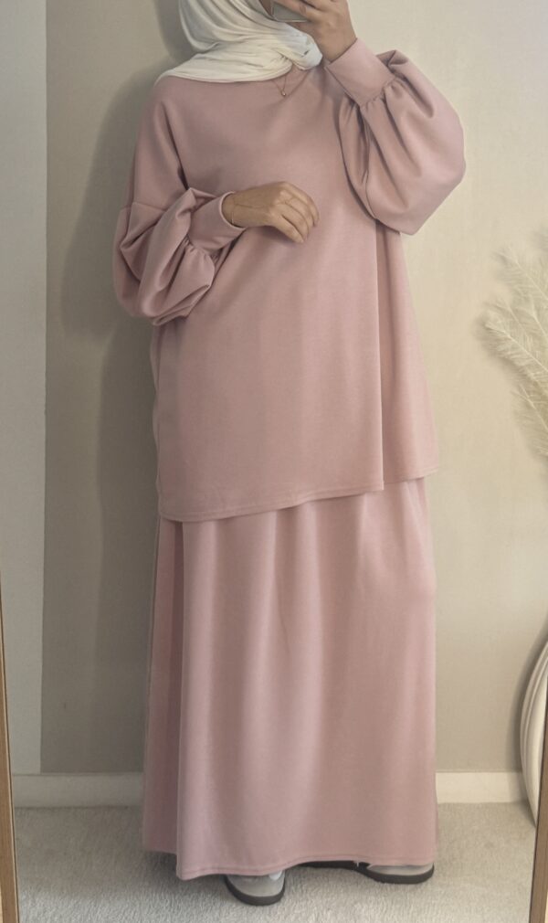 Comfu set : ensemble jupe et haut manches ballon, couleur rose