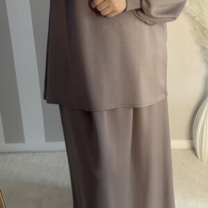 Comfu set : ensemble jupe et haut manches ballon, couleur taupe