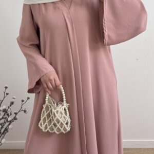 Abaya manches évasées en soie de médine - Rose