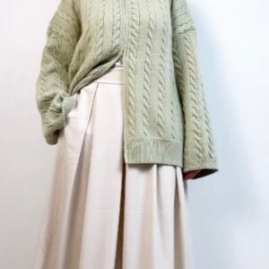 Gilet maille torsadé vert d'eau